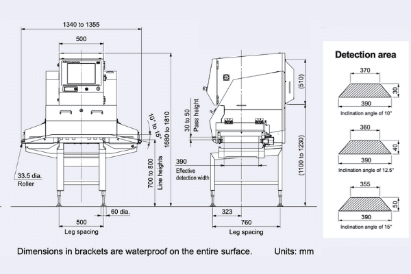 sistema di ispezione a raggi x con nastro inclinato